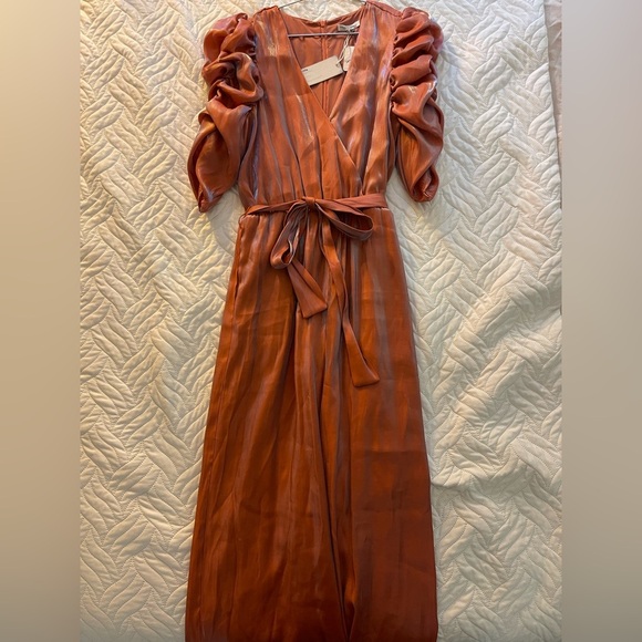 FREE PEOPLE - BTFL LIFE iridescent blue rust pink puff sleeve jumpsuit - Picture 1 of 7